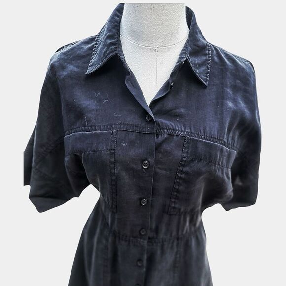 Zara Black Cotton Shirt Dress Size Small - Picture 2 of 8